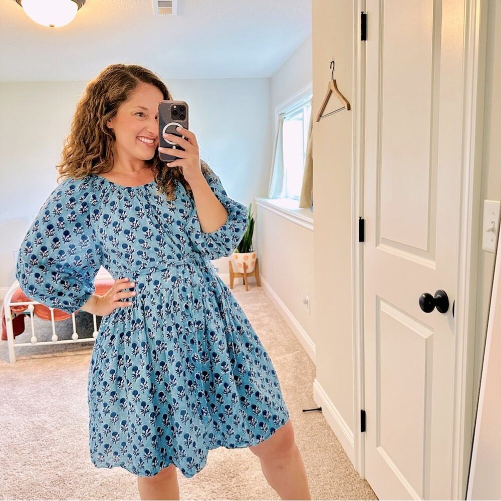Tuckernuck Emerson Fry Blue Floral Cotton Block Print Mini Dress XS